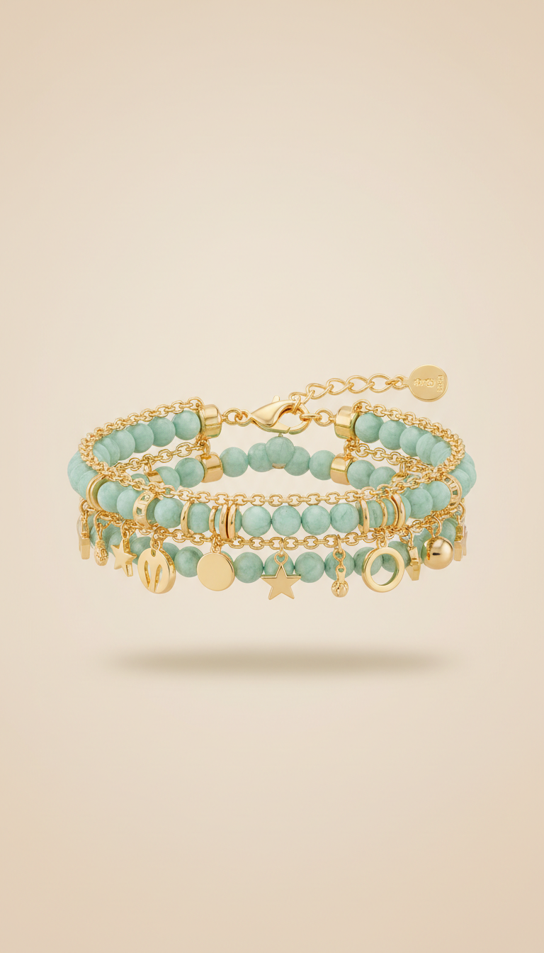 Mint Wash Layered Charm Bracelet with Gold-Plated Hardware