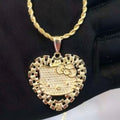 Gold kitty heart pendant on rope chain necklace