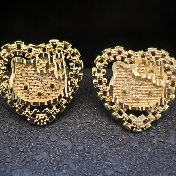 Pair of gold kitty heart stud earrings